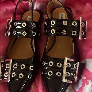 Steve Madden Black Patent Leather Flats with Buckle Detail